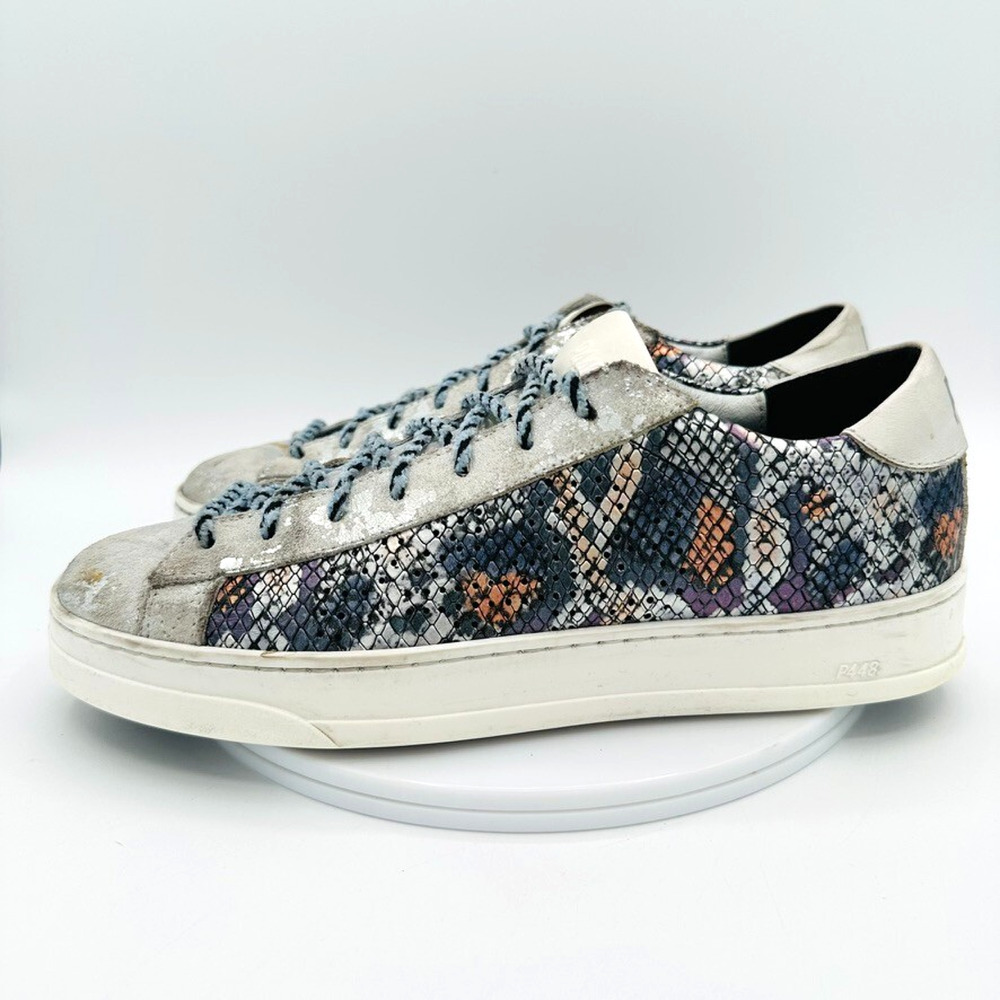P448 John Wasabi Low Top Sneakers EUR 38 US 7.5 Leather Python Silver Distressed